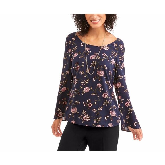 Faded Glory Womens Blue Floral Tunic Blouse W/Cross Back Detail Size 2XL XXL - Picture 1 of 15